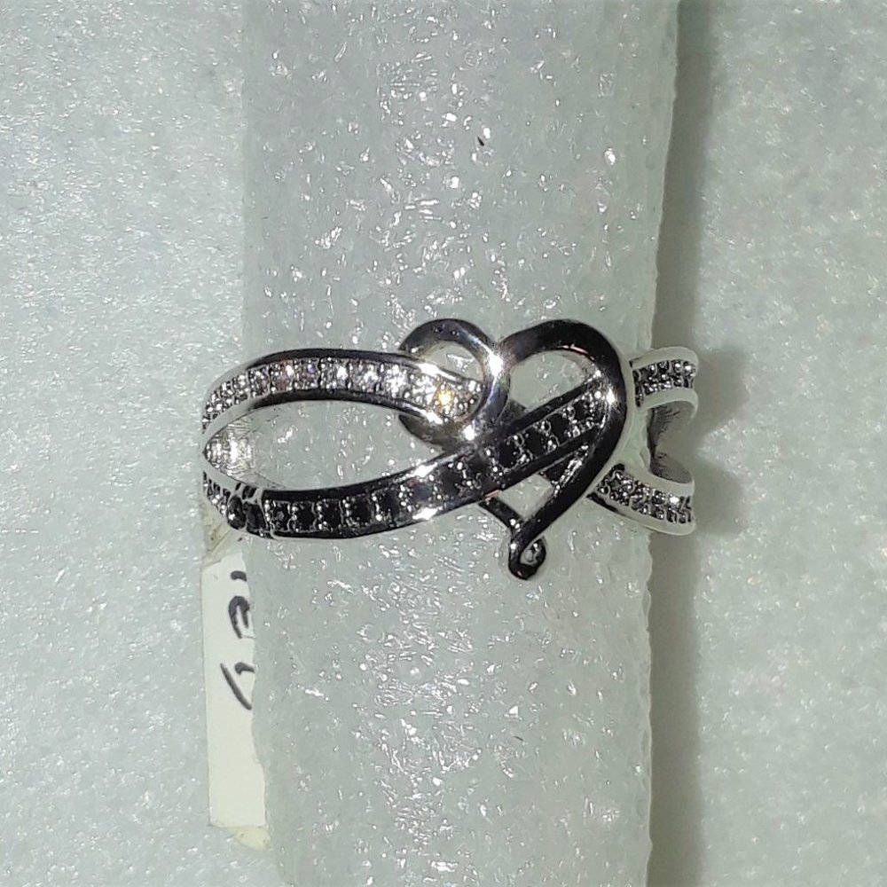 Beautiful Platinum Plated CZ Love Heart Infinity Ring - IT HAS A FLAW- Size 7